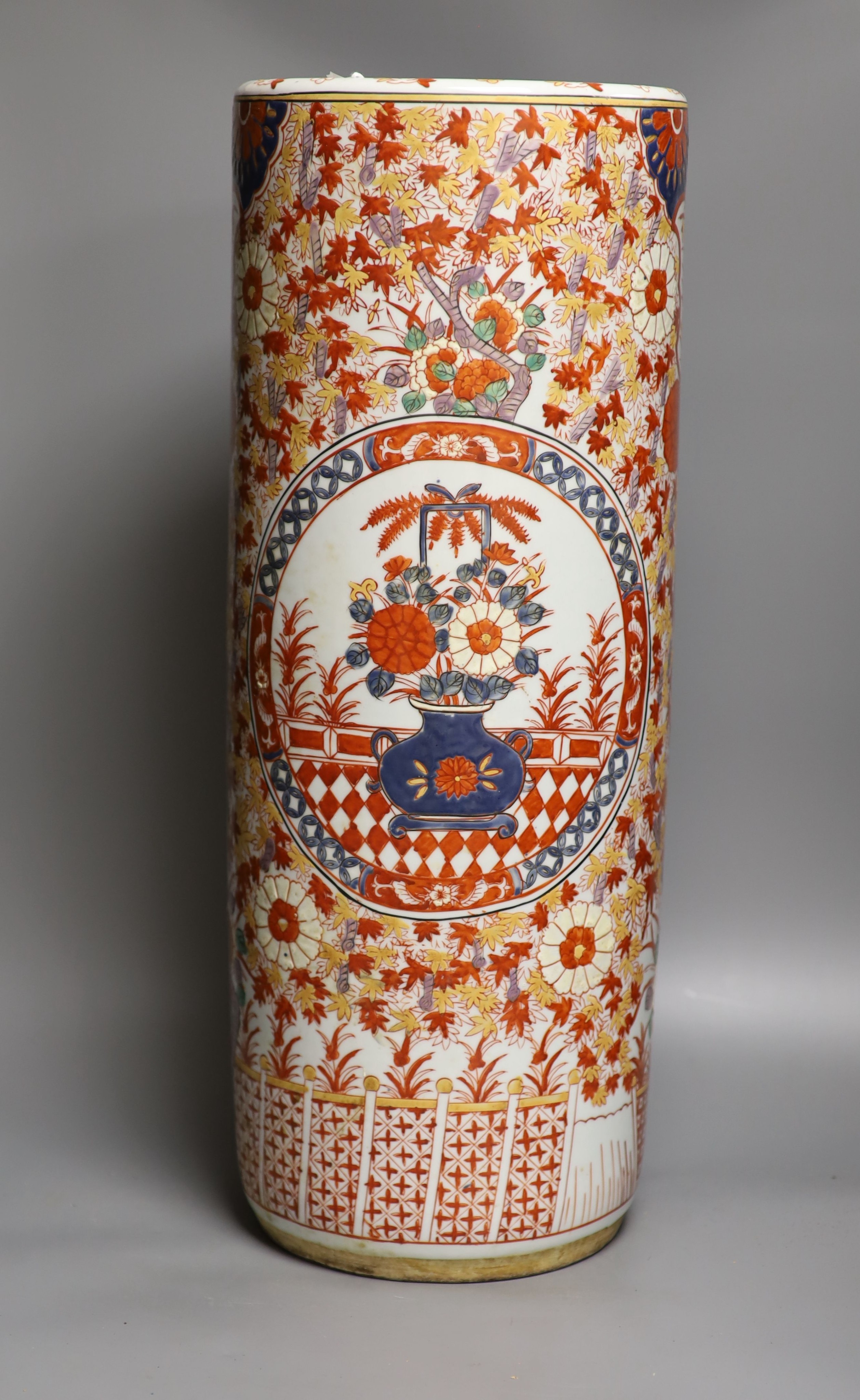 An Imari pattern cylindrical stick stand